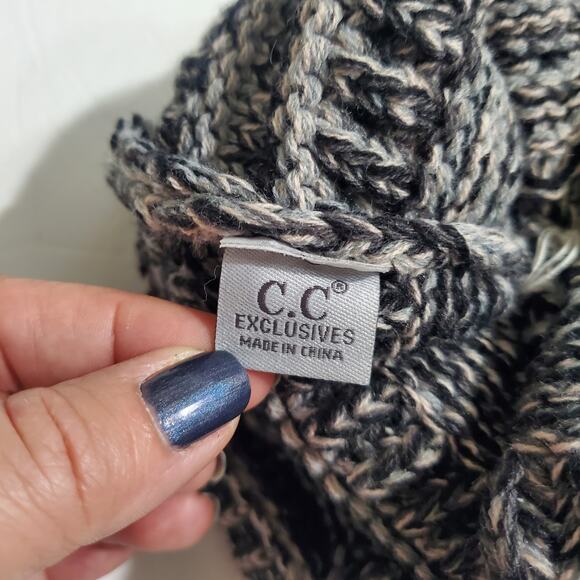 C.C. Beanie Black Grey Marl Slouchy Beanie Tan Black Pompom Winter Snow Cold Hat - Picture 4 of 6